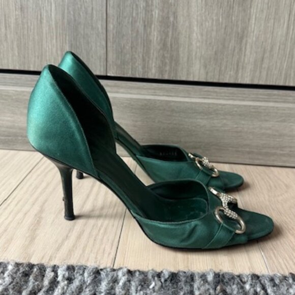 Gucci Silk Satin Green Mules- Size 37.5 - Picture 4 of 8